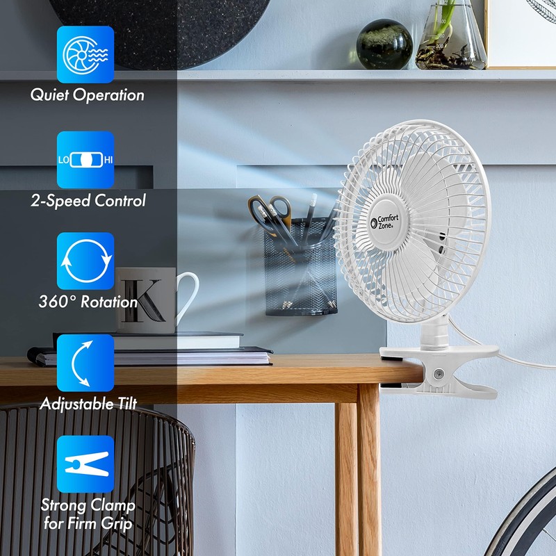 Comfort Zone Portable Clip on Fan with Fully Adjustable Tilt,