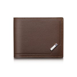 Energather Mens Wallets, Soft Slim PU Leather Wallets with Multiple Card Slots, Minimalist Bifold Wallet Coin Purse, Lightweight Travel Wallet for Business Trip (Brown)