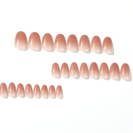 Kamize Almond Fake Nails Short Acrylic Press on Nails Full Cover Honey Peach False Gold Nails for Women and Girls 24PCS