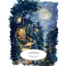 120-Page Lined Notebook, Cabin Under Moonlight: 8.5" x 11" Rustic Forest Night Design — Great for Nature Notes, Journaling, or Camping Logs