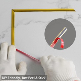 Hungbak Peel and Stick Finish Molding Trim for Wall, Ceiling, Mirror, Tile Edge, Furniture and Home Decoration (Shiny Gold, 20m x 1cm)