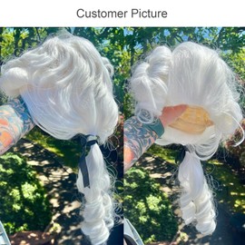 Edivd Kids Judge Wig Child Long White Wavy Curly Wig for Cosplay Heat Resistant Synthetic Wig with Wig Cap