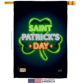 Saint Pat Neon House Flags Pack Springtime St Patrick Shamrock Leprechaun Lucky Coin Holiday March Irish Clover USA Embroidery Small Decorative Gift Yard Banner Made In 28 X 40