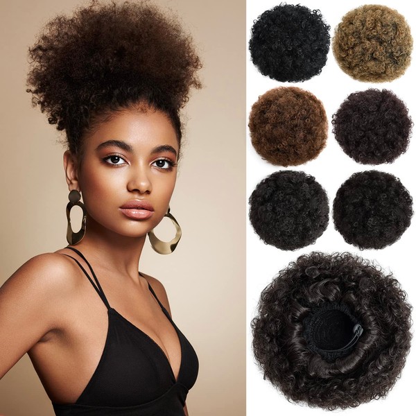 YAMEL Afro Puff Drawstring Ponytail Large Bun Extensions Dark Brown Synthetic Updo Hair Pieces for Black Women