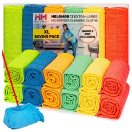 HELOMOR 12 Extra Large Floor Microfiber Cleaning Clothes, 30"x18" for Squeegee Mop, Multi-Purpose Color Rags, Reusable for House Floor Kitchen Car Window Highly Absorbent, Lint and Streak Free