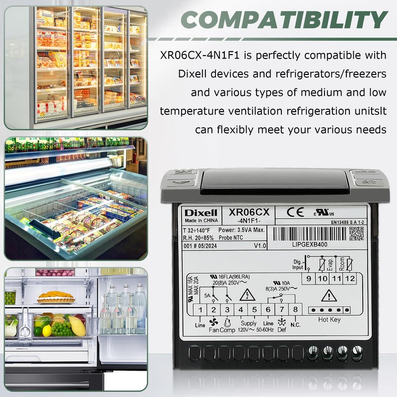 for Dixell Temperature Controllers, XR06CX-4N1F1 Digital Thermostat with Sensor Probe