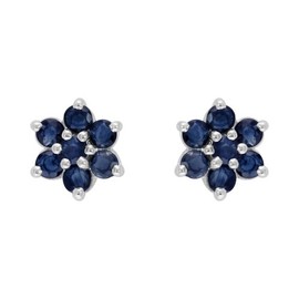 Sterling Silver Natural Blue Sapphire Classic Cluster Stud Earrings