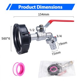LUMOOM IBC Tank Outlet Tap, 1000L Water Tank Accessories with 1/2 Inch Connection Adapter, IBC Container, Rainwater Tank Connection for Water Tank Tap