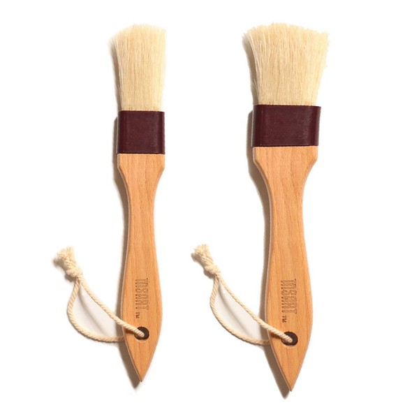 Pastry Brush Natural Bristle Wooden, MSART Basting/Food Brush, with Beech Wood Handle and Rope Hook, Great for Butter, Cookies, Oil, Bread, Frosting. Easy to Clean (1 inch & 1.5 inch set)