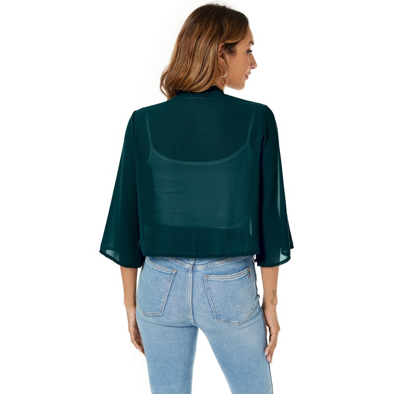 Famrrifuu Women's Bolero Chiffon Shoulder Jacket 3/4 Sleeve Elegant Short