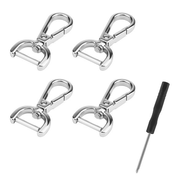 KINBOM Pack of 4 carabiner hooks with swivel, D-rings carabiner hook key ring with 1 piece small screwdriver, alloy for purse, shoulder bag, leather handbags, DIY accessories (silver)