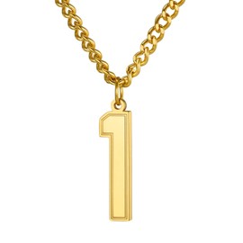 KeyStyle 18K Gold Plated Lucky Number 1 Necklace Pendant Necklace Charm Jewelry with Curb Chain 22+2" Extender