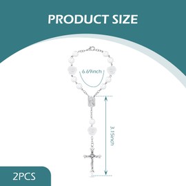 Ferianl 2PCS Car Rose Rosary for Rearview Mirror, Cross Blessing Rear View Mirror Hanging Decors, Auto Interior Hanging Accessories for SUV, Sedan, Truck (White)