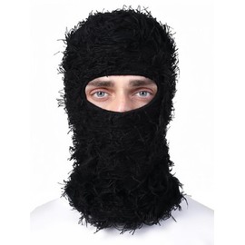 Funny Y2k Style Fluffy Graphic Beanies, Windproof Warm Beanie Hat for Both Women & Men, Street Trend Sports Soft Comfy Balaclava Mask For outdoor Sports, Skiing - Color: Black, Size: one-size