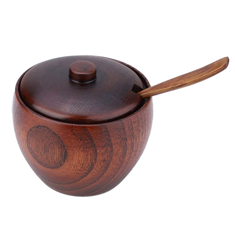 VIFERR Sugar Bowl Wooden Spice Box Salt Container with Lid