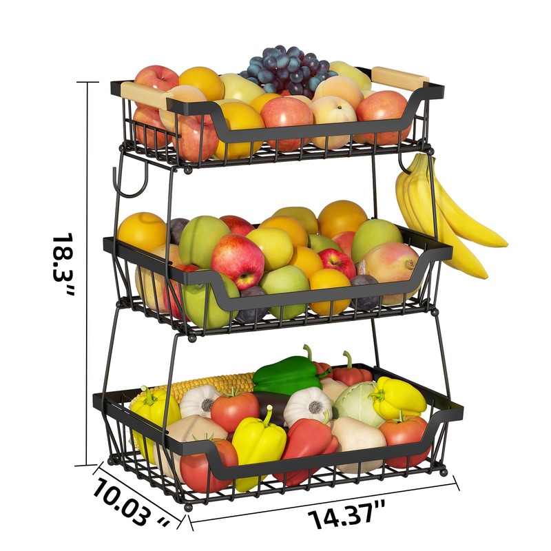 GILLAS 3 Tier Countertop Fruit Basket with 2 Banana Hangers