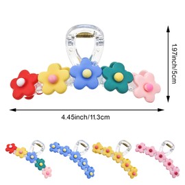 4 Pack Flower Large Hair Claw Clips Spring Summer Floral Hair Accessories for Women Thick Curly Thin Hair (Color + Pink + Blue + Yellow)