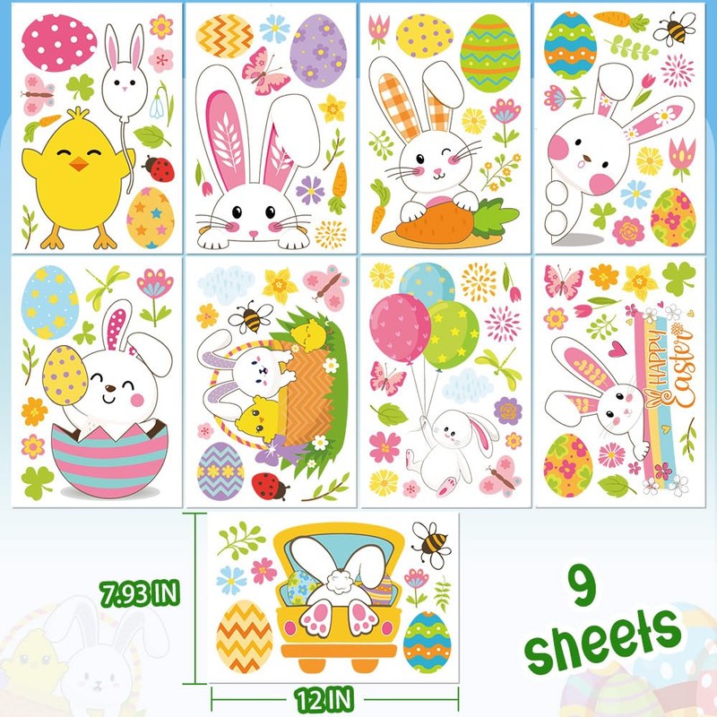 Breezy Valley 9 Sheets Easter Window Clings Decorations for Glass