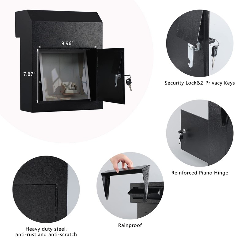 xydled Heavy Duty Mail Box with Key Lock, 15''x12''x6'', Locking