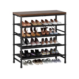 Mavivegue Metal Shoe Rack, 5 Tier Shoe Organizer with MDF Board and Non-Woven Fabric, Shoe Rack for Entryway and Closet,Industrial, Rustic Brown