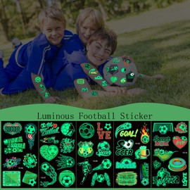 15 Sheets Football Tattoos for Children, Glow in the Dark, Children's Tattoos, Boys, Football Temporary Tattoos Stickers for Children's Birthday Party Bags Football Party Accessories