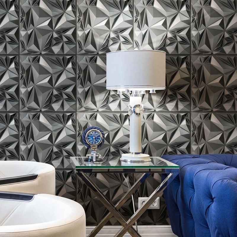 STICKGOO Diamond 3D Wall Panels, Brushed Silver Decorative Wall Covering