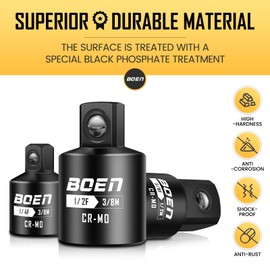 BOEN 4 Piece Impact Socket Adapter Set and Reducer Set, 1/4", 3/8", 1/2" Drive Socket Adapter Set, SAE Impact Adapter Conversion Set for Impact Driver Wrench, Cr-Mo Steel
