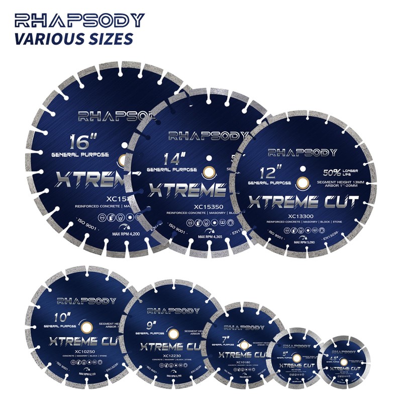 RHAPSODY 14 Inch Diamond Concrete Saw Blade, Turbo Segmented General