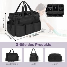 OUUTMEE Cleaning Bag 20 x 38 x 26 cm, with Removable Compartment, Tote Cleaning Bag, Portable Organiser for Cleaning Products with Adjustable Shoulder Strap, Black, Large