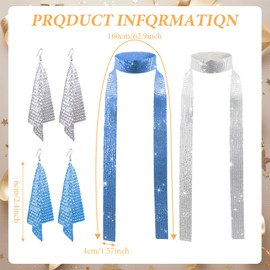 GMHLLES 4 Pcs Disco Accessories Abba Fancy Dress Costume for Women Abba Accessories Outfits with 2 Metal Sequins Scarf Neckerchief and 2 Pairs Earrings for Women and Girls 70/80s Theme Party