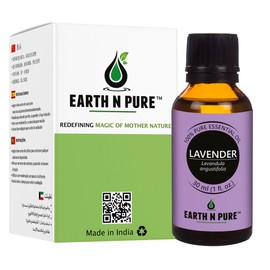 Earth N Pure Lavender Essential Oil with Glass Dropper | Lavandula Angustifolia | 1 Fl. Oz (30 Ml) | 100% Pure Natural, Therapeutic Grade | Perfect for Aromatherapy, Massage