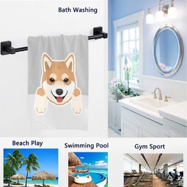 Naanle Cute Cartoon Shiba Inu Puppy Dog Pattern Soft Absorbent Large Hand Towels Multipurpose for Bathroom, Hotel, Gym and Spa (16" x 30")