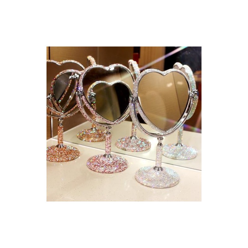 Bestbling Luxury Bling Double-Sided Tabletop Makeup Mirror, Heart Shape Metal