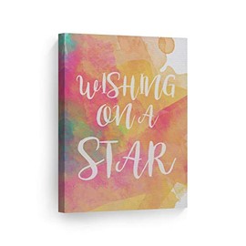 Smile Art Design Wishing on a Star Unicorn Quote Wall Decor Watercolor Paint Unicorn Gift Canvas Print Kids Room Decor Wall Art Baby Room Decor Nursery Decor Made in The USA- 40x30