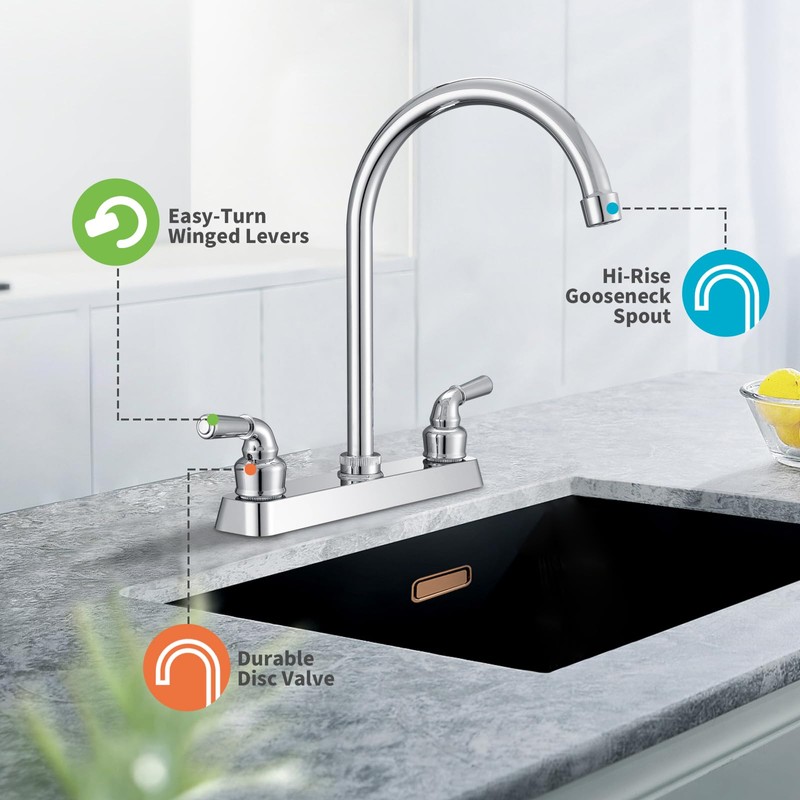ABS Kitchen Faucet 8" Main Body,Non-Metallic RV Kitchen Faucet 360°