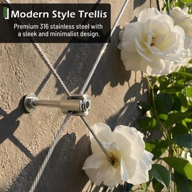 Wire Trellis for Climbing Plants Outdoor, 12-Set Wall Wire Trellis Kit with 1/8in x 53ft Stainless Steel Cable, T316 Espalier System for Fence and Garden DIY Projects