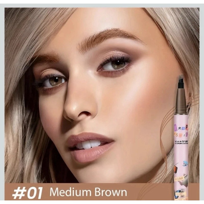 Suake 2Pcs Medium Dark Brown Microblading Eyebrow Pen Waterproof, #01