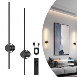 Lumenfox Wall Sconces Set of Two Battery Operated, Rechargeable Wall Sconces with Remote&Touch Control USB Charge, Dimmable Wall Sconce 3 Color Timer 31 inch Wall Sconce for Living Room Bedroom, 2Pack