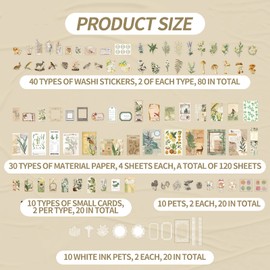 260 Pieces Scrapbooking Sticker Set Vintage Decorative Craft Paper Retro Writeable Decorative Paper Washi Sticker DIY Paper Decoration for Scrapbook Accessories Diary Journaling (Fantasy Forest)