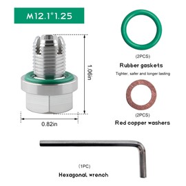 FSTURIOS M12.1-1.25 x 15mm Oversize Piggyback Oil Drain Plug, Stainless Steel Self Tapping Drain Plug Replacement, Leak-Proof Oil Pan Thread Repair Kit with O-Ring Hexagonal Wrench
