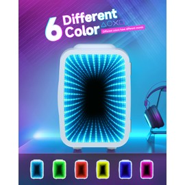 BEICHEN Mini Fridge, 4 Liter/6 Cans Small Refrigerator With Dimmable LED Light,AC/DC Portable Thermoelectric Cooler and Warmer Gaming mini fridge for Bedroom,Office,Gaming room and Car (White)