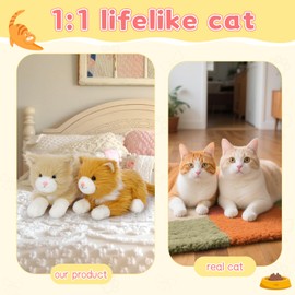 Tezituor 2 Pcs Realistic Cat Stuffed Animal Set, 17 Inch Large Stuffed Teddy Cat Plush Toy with Long-Hair, Cute Plush Kitten Birthday Gift for Girl Boy (Orange & Golden)