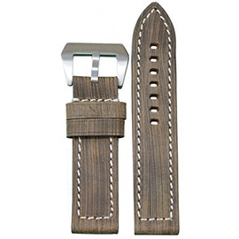 Panatime 24mm XL Dark Brown Brushed Vintage Genuine Leather Watch Band with White Stitching 24/24 125/85