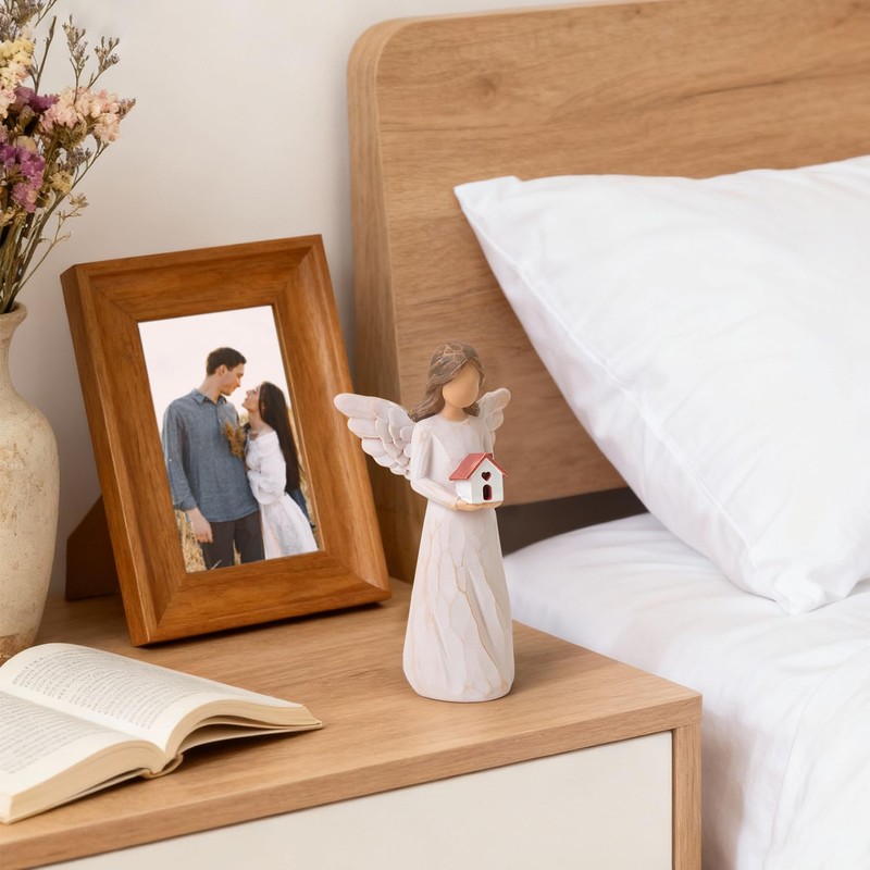 House Warming Gifts New Home, Guardian Angel with House Figurines