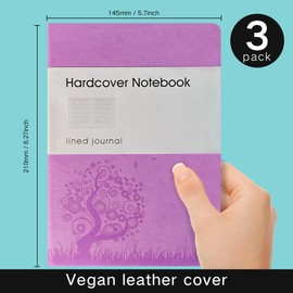 SINOBAND Lined Journals for Writing, 3 Pack, PU Leather Hardcover Notebook, A5 Size, Wide Ruled Paper, Bullet Journaling Travel Notebook for College Students, Writers, Business, Office Workers