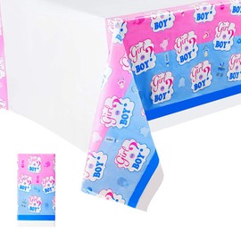 130*220cm Pink Blue Gender Reveal Table Cloth Plastic Table Cover for Baby Girl or Boy Baby Shower Party,Baby Gender Reveal Table Decorations Disposable Tablecloths for Gender Reveal Party Supplies