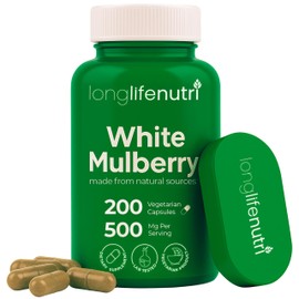White Mulberry Leaf Extract 500mg - Sourced from Morus Alba Leaf, 200 Vegetarian Capsules, Supplement for Natural Balance and Wellness, 200-Day Supply, GMP Certified, Made in USA
