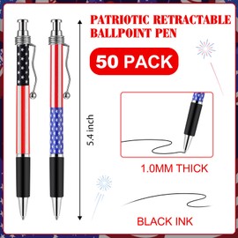 ZneOkoay 50 Pieces Patriotic Pens American Flag Ballpoint Pens Retractable Juth of 4th Ball Pens 1.0 mm Black Ink Pens For Soldiers Students Nurses Military Party Favors Pens (50)