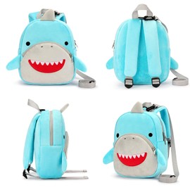 mibasies Toddler Backpacks for Girls 2-4: Cute Shark Plush Backpack - 3D Animal Cartoon Mini Travel Bag -10 inch Backpack Leash for Toddlers 1-3