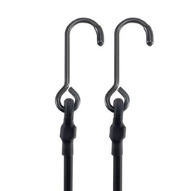 LuckyStraps 180 Lbs Real Heavy Duty Bungee Cords with Rust Resistant Steel Hooks, 48 Inch Black Bungee Straps with 2X Stretch & UV Protection, Perfect for Camping, Tarps, Tent, Bike, Luggage (2 Pcs)